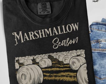 Marshmallow Season T-Shirt, Whimsical Hay Bales Design, Funny Farm Shirt, Perfect Gift for Farmers and Agriculture Lovers, Fall Harvest Tee