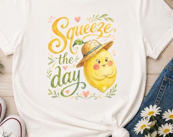 Lemon Shirt, Squeeze the Day Tee, Cute Citrus Graphic T-Shirt, Bella Canvas 3001, Foodie Gift, Summer Farmhouse Style