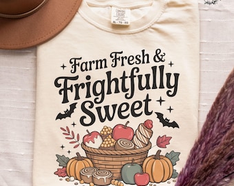 Farm Fresh Halloween Tee: Rustic Autumn Apple & Pumpkin Basket Design