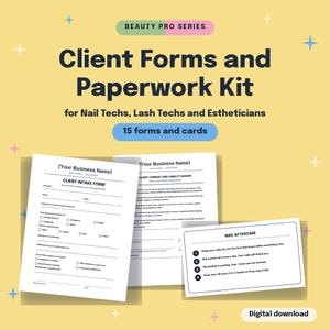 Nail Tech Client Forms Bundle | Fillable and Printable PDF, Intake Form, Consent Waiver, Photo Release, Aftercare Cards
