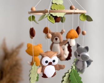 Handmade Woodland Baby Mobile: Felt Forest Animals Crib Decor