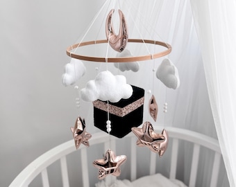 Ręcznie robiony karuzela dla dziecka Kaaba: dekoracja do pokoju dziecięcego w stylu islamskim, prezent dla noworodka