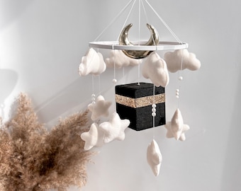 Ręcznie robiony karuzela dla dziecka Kaaba: dekoracja do pokoju dziecięcego w stylu islamskim, prezent dla noworodka