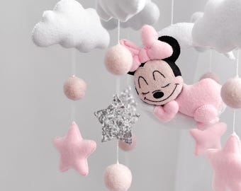 Minnie Mouse Baby Mobile, Felt Crib Mobile, Personalized Nursery Decor