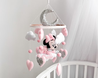 Disney Minnie Mouse Baby Mobile, Felt Crib Toy, Personalized Nursery Decor