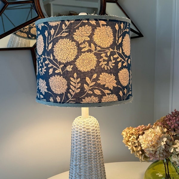 Wicker Lamp with Homemade Block Print Lampshade