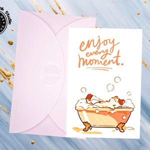 Verjaardagskaart voor beste vriend ， Schattige beer geniet thema handgemaakte wenskaart - Geniet van het leven Warme geschenken zorgen voor geluk, cadeau voor haar/hem