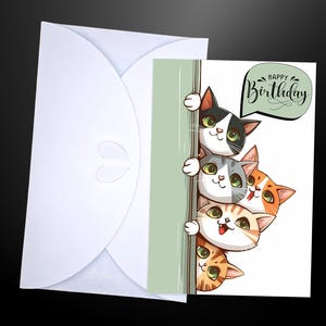 Cat Birthday Card, Funny Greeting Cards, Cute Curious Cat Animal Gift Art Card For Him/Her/Boyfriend/Girlfriend/Kids。