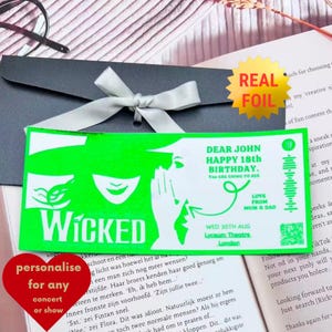 Customized Surprise Gift Wicked Theatre Ticket, Personalised Keepsake Pass, Foil Theatre Show, Musical Surprise, Concert. Rickydesignstudio