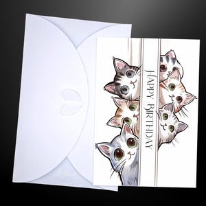 Cat Birthday Card, Funny Greeting Cards, Cute Curious Cat Animal Gift Art Card For Him/Her/Boyfriend/Girlfriend/Kids。 Minimal Design