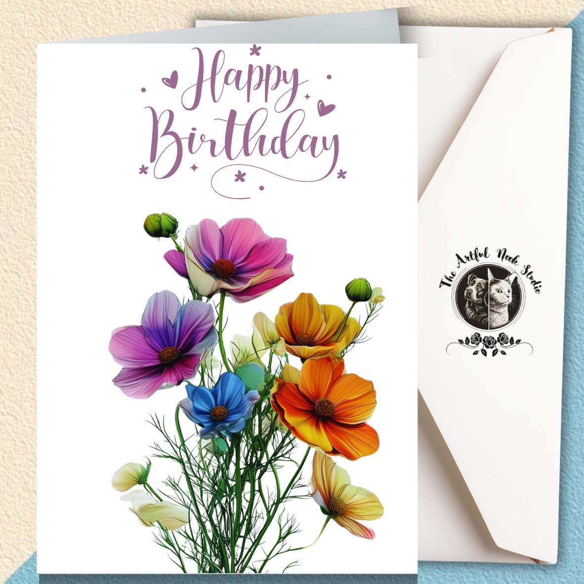 Wildflower Happy Birthday Greeting Card Vibrant Garden Floral Art Card ...