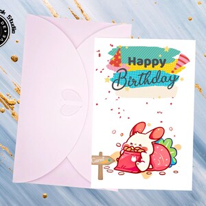 Cartes de voeux d'anniversaire faites main Lapin mignon mangeant des carottes - Souhaits d'anniversaire doux et mignons pour des amis. Cadeaux pour des amis/lui/elle/les enfants