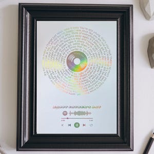 Father&#39;s day personalised Foil Song Lyrics Vinyl Record with Spotify code. Wedding Song Lyrics Print. Custom Foil Colours Available。