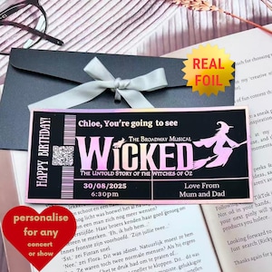Customized Surprise Gift Wicked Theatre Ticket, Personalised Keepsake Pass, Foil Theatre Show, Musical Surprise, Concert. Rickydesignstudio