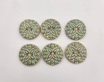 Set of 6 Fern Green Textured Ceramic Buttons
