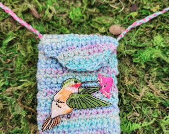 Crochet Keepsake Hummingbird Pouch Necklace