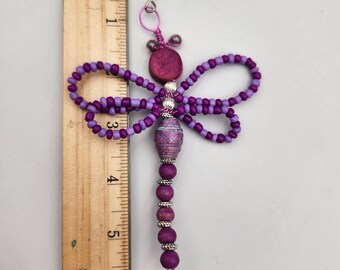 Purple Beaded  Dragonfly Ornament