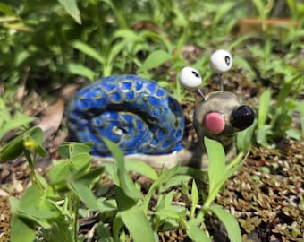 Cheeky  Blue  Ceramic Garden Snail