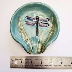 Large Blue Dragonfly Ceramic Spoonrest and Tea-Bag Holder. Handmade Garden and Insect Pottery Dinnerware and Home Decor. image 2