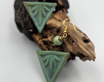 Antique Copper Green Ceramic Dangle Earrings