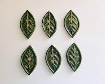 Set of 6 Ceramic Leaf Buttons