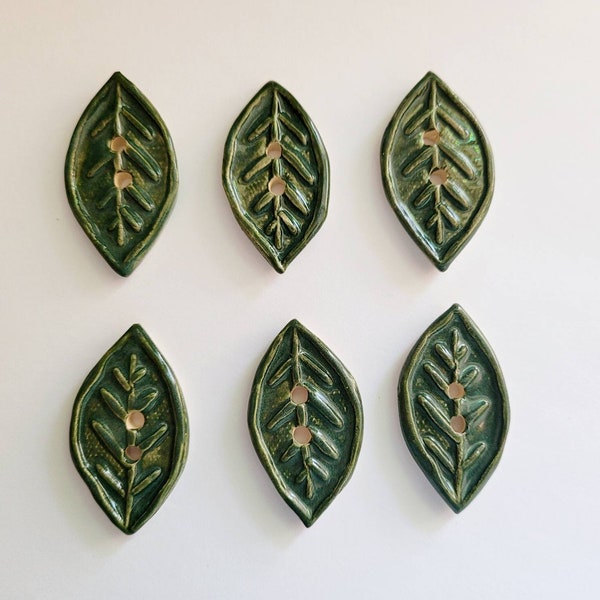 Set of 6 Ceramic Leaf Buttons