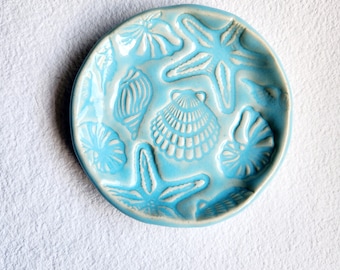 Bright Aquamarine Blue 5" Shell Textured Side Plate Ceramic  Dinnerware