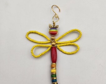 Rainbow Beaded  Dragonfly Ornament
