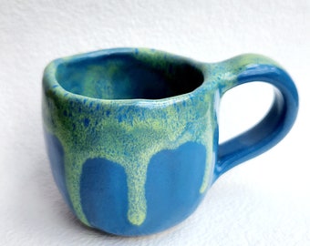 Drippy Ocean Blue Ceramic Pinch Pot  Coffee Mug