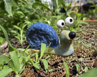 Midnight Blue Ceramic Garden Snail