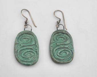 Antique Copper Green Ceramic Dangle Earrings