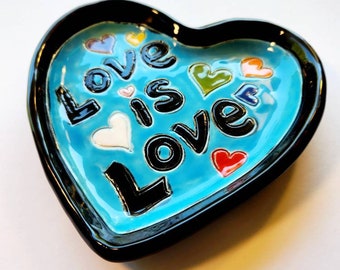 Rainbow Pride Ceramic Handmade Clay Love Is Love Heart Plate