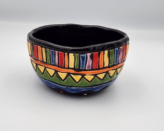 Rainbow Patterned Carved Ceramic Bowl