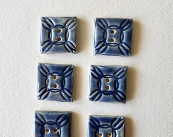 Set of 6 Ceramic Blue Square Buttons
