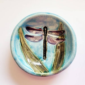 Small Blue Handmade Ceramic Dragonfly Dish. Garden and Insect Themed Handcrafted Pottery Dinnerware and Home Decor image 1