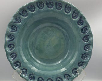 Large Teal and Purple Swirl Ceramic Bowl