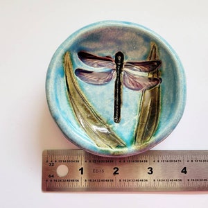 Small Blue Handmade Ceramic Dragonfly Dish. Garden and Insect Themed Handcrafted Pottery Dinnerware and Home Decor image 2