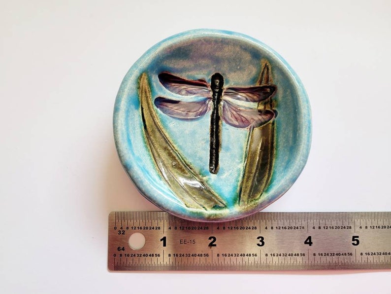 Small Blue Handmade Ceramic Dragonfly Dish. Garden and Insect Themed Handcrafted Pottery Dinnerware and Home Decor image 2