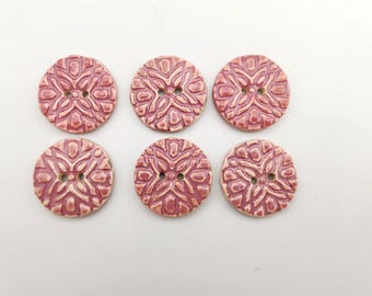 Set of 6 Kimchi Pink Textured Ceramic Buttons