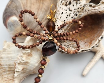 Dragonfly Ornament With Amber Brown Beads