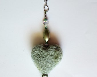 Sage Green  Mustang Horse Lovers Window Charm With Needle Felted Wool Heart
