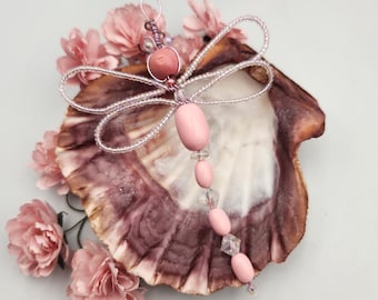 Blush Pink  Flower Beaded  Dragonfly Ornament