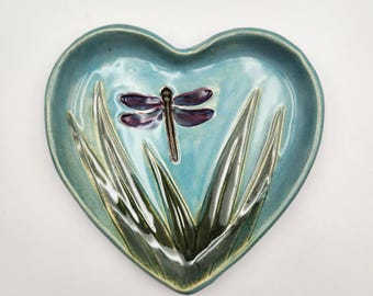 Dragonfly Ceramic Handmade Clay Heart Plate