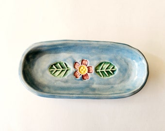 Pink Flower with Leaves Ceramic Butter Serving Dish