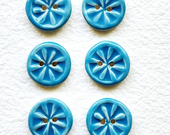 Set of 6 Turquoise Blue Round Ceramic 1" Buttons
