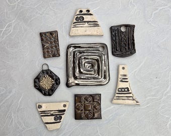 8 Unique Black and White Ceramic Pendants Sampler Bundle