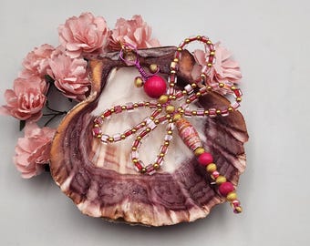 Pink Beaded  Dragonfly Ornament