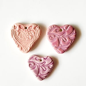 Three Piece Set of Ceramic Heart Pendants image 1