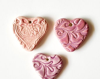 Three Piece Set of  Ceramic Heart Pendants