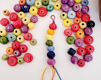 Strand of 7 Rainbow  Ceramic Beads